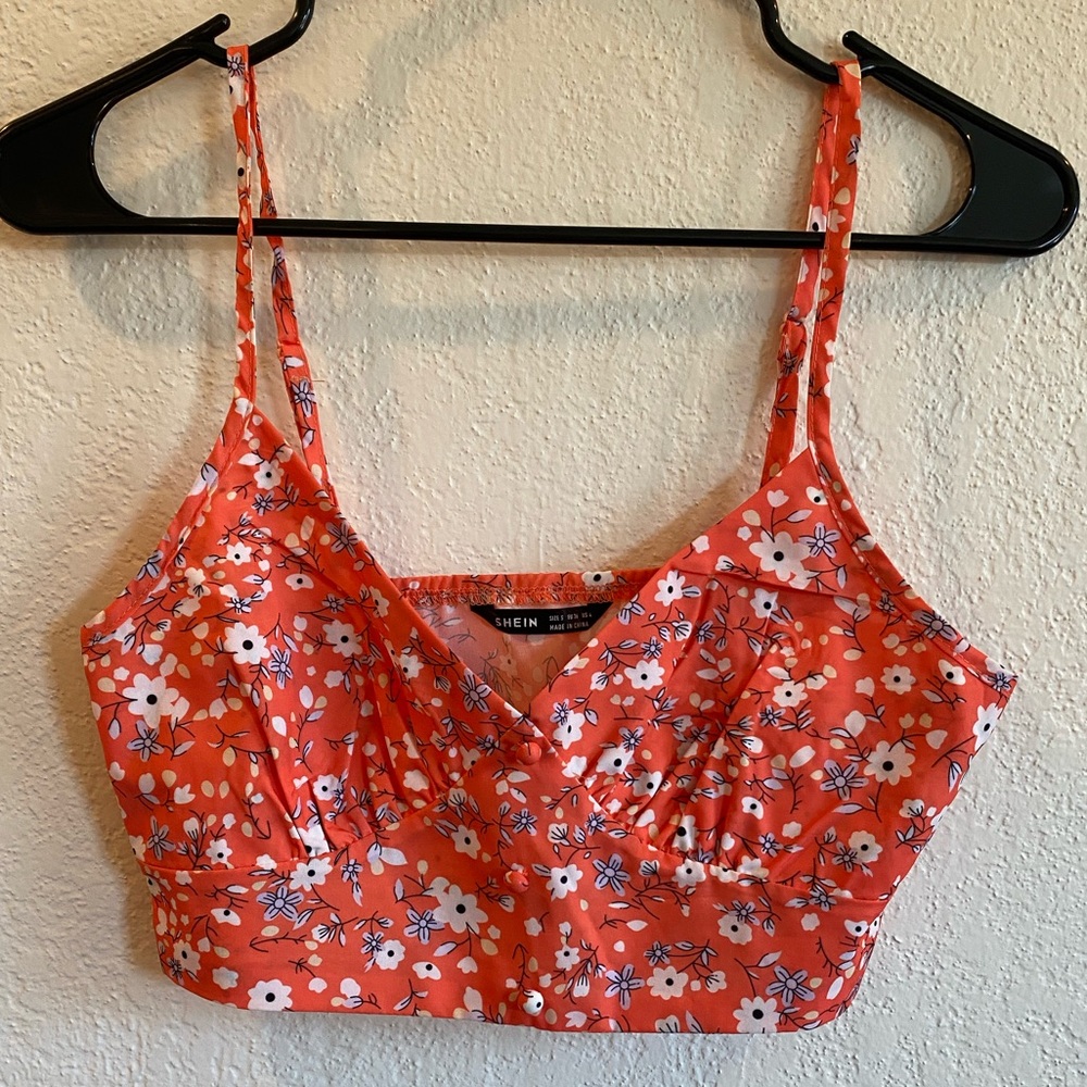 SheIn orange floral crop top